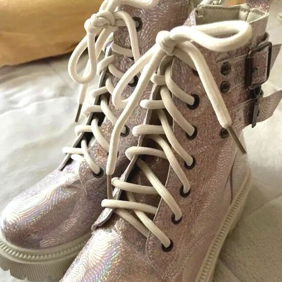 Pink sparkly platform combat boots sz 7 - Picture 8 of 10